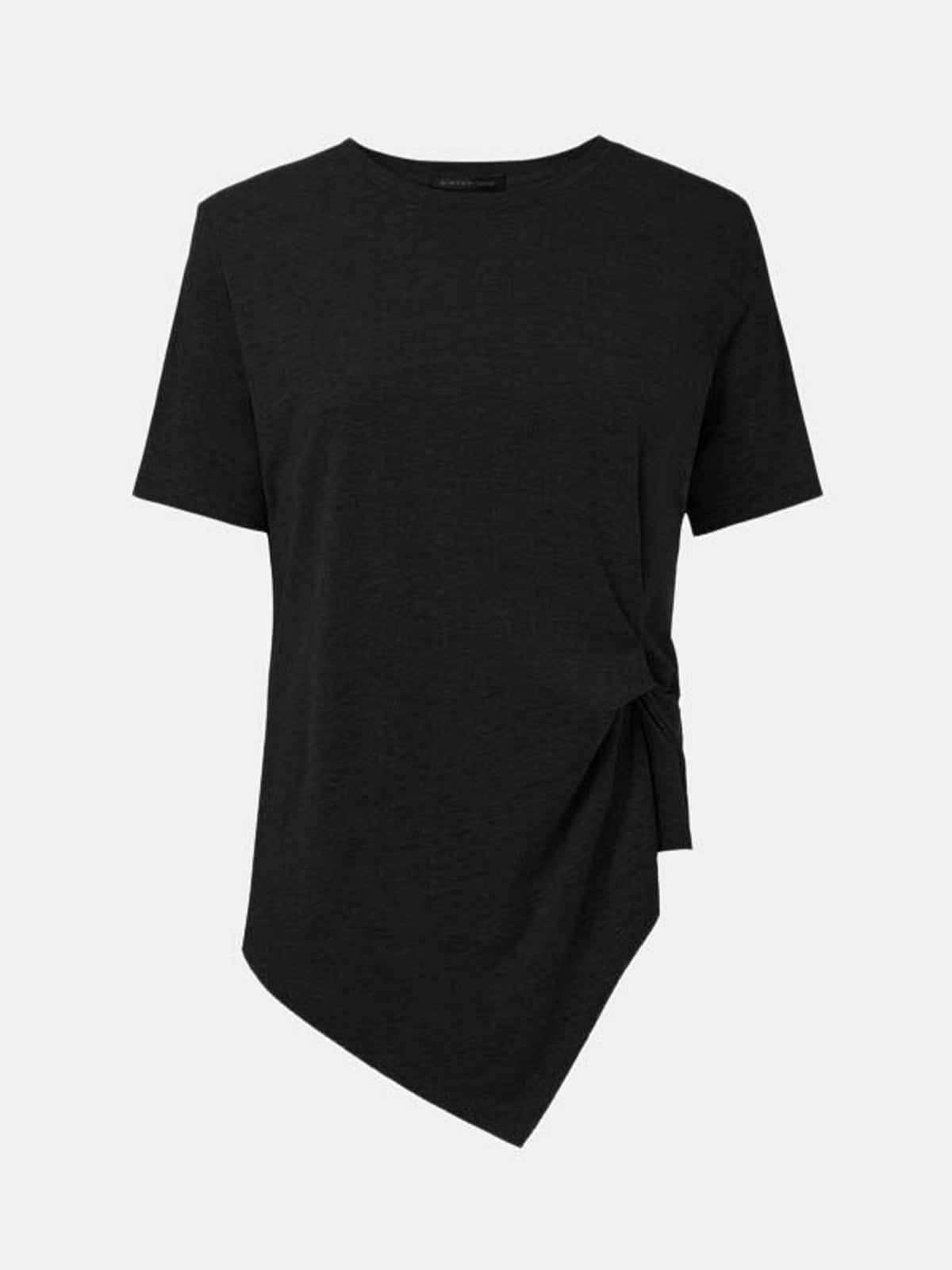 Women's black asymmetrical T-shirt with side twist knot detail