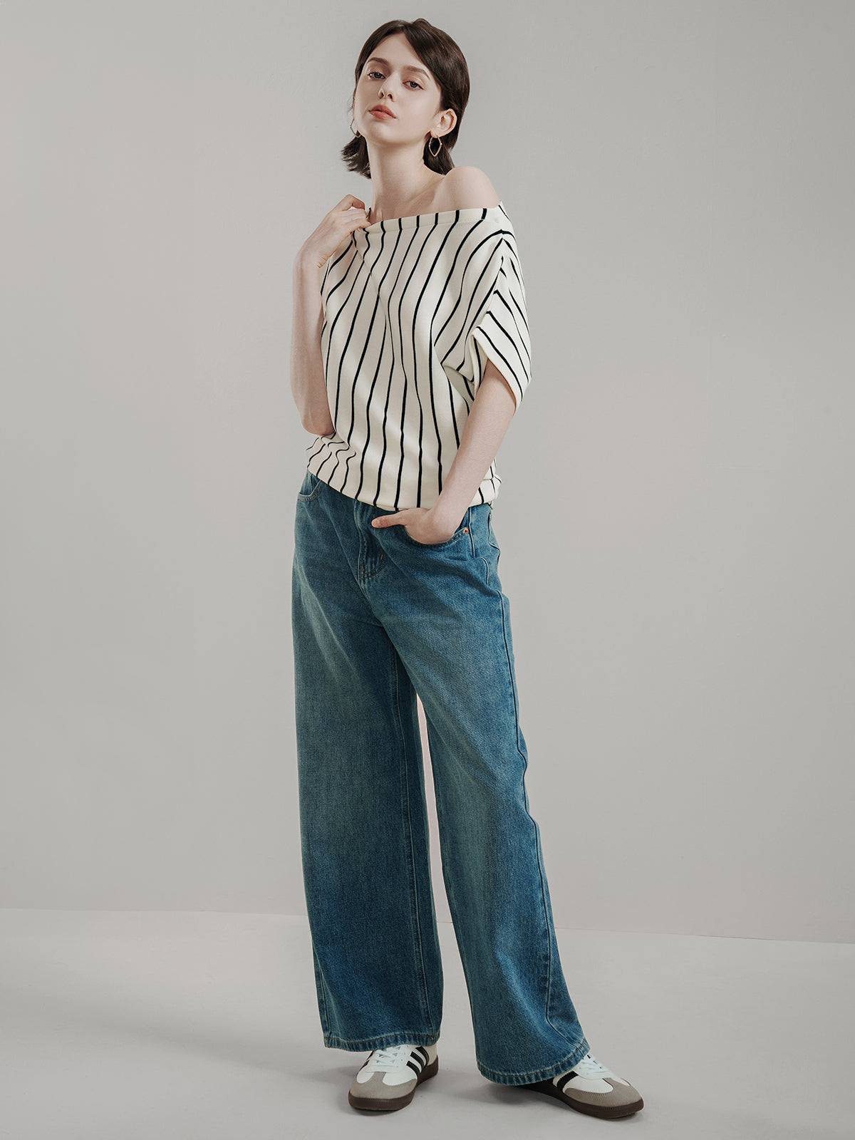 Minimalist striped knit tee with a slouchy, relaxed fit