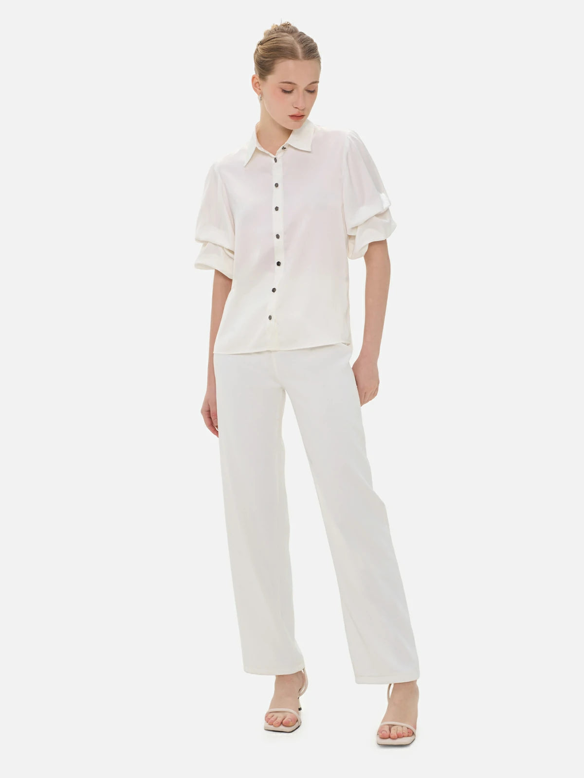 Sophisticated white puff sleeve blouse for work or casual wear