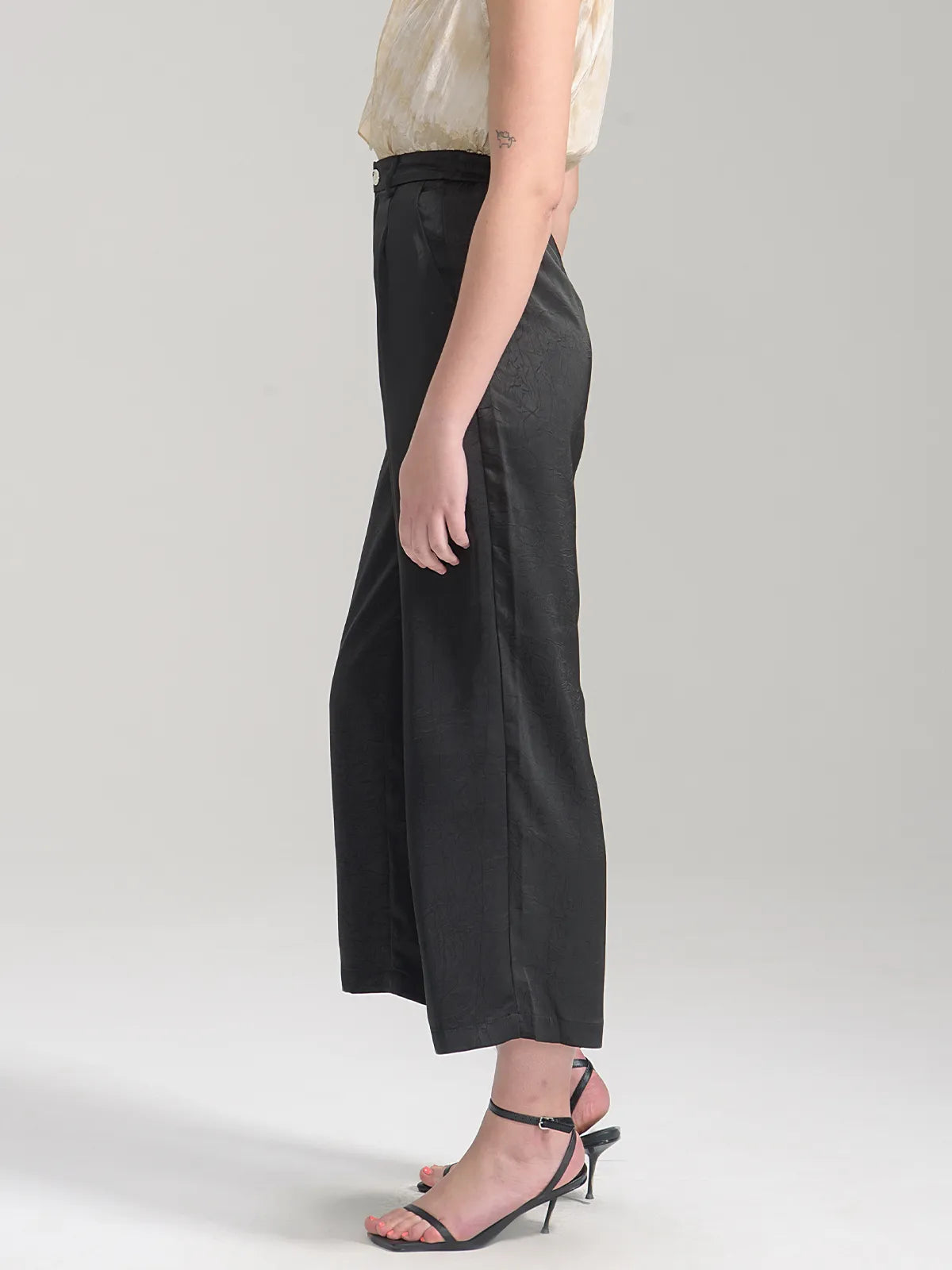 Satin High Waist Printing Wide-Leg Pants