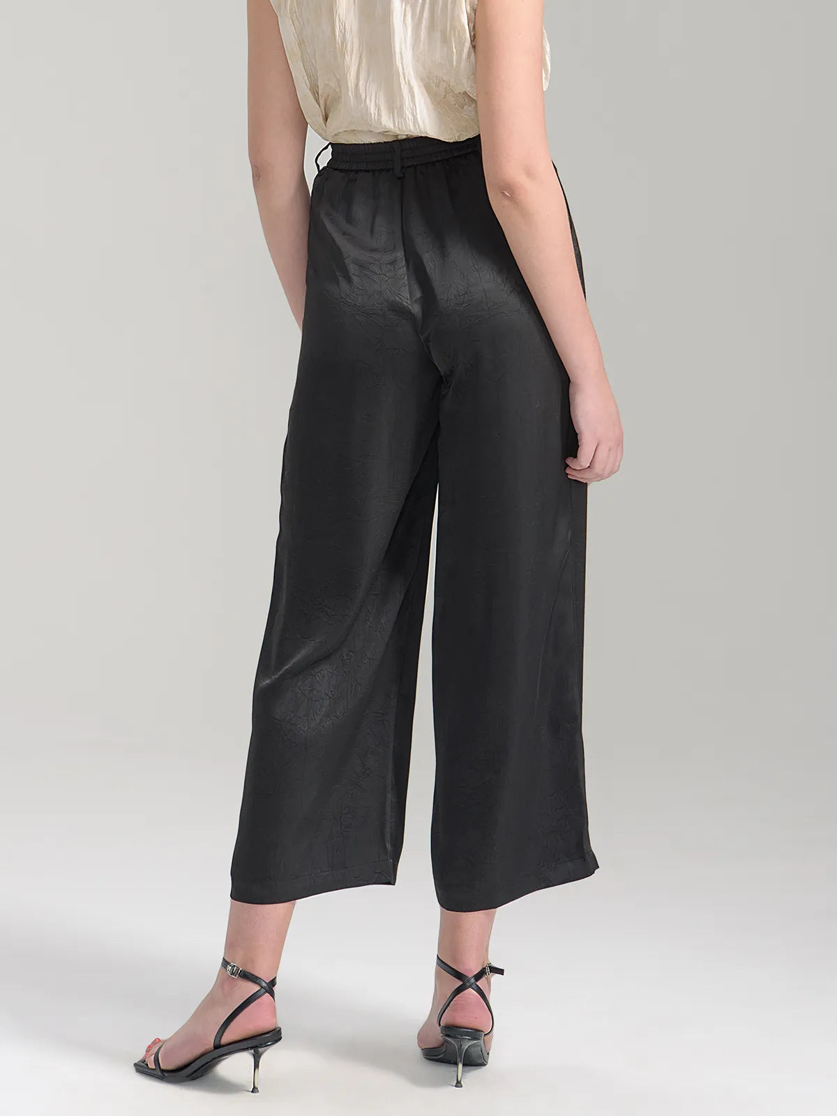 Satin High Waist Printing Wide-Leg Pants