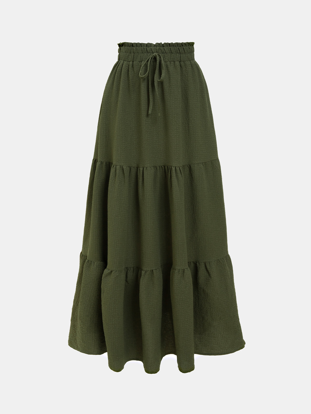 Green layerd a-line skirt with waist 
elasticity design, perfect for casual wear
