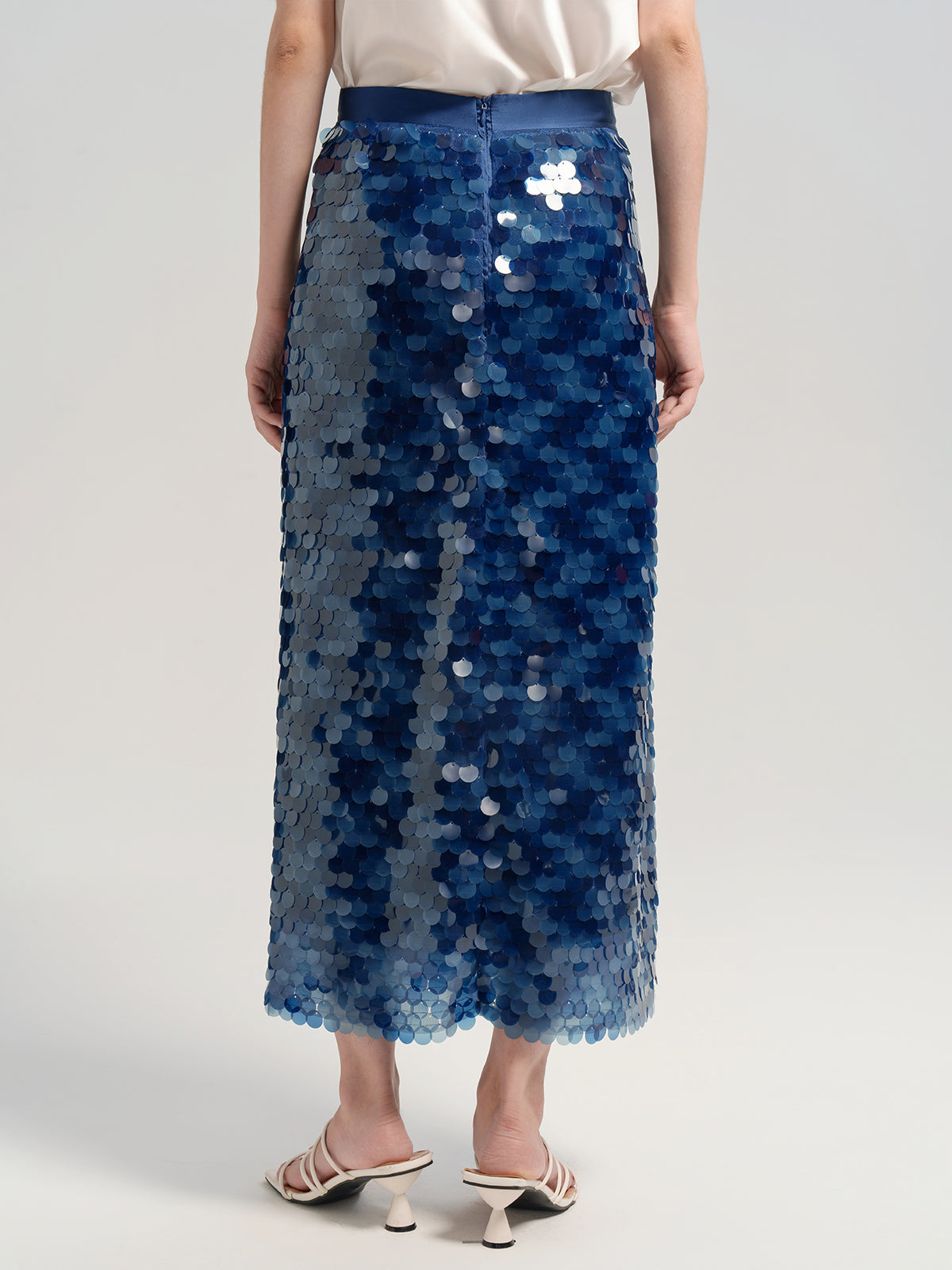 Sky blue sequin midi skirt