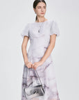Print Bubble Sleeves Midi Dress