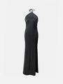 black satin halter neck dress with a sophisticated and sleek design