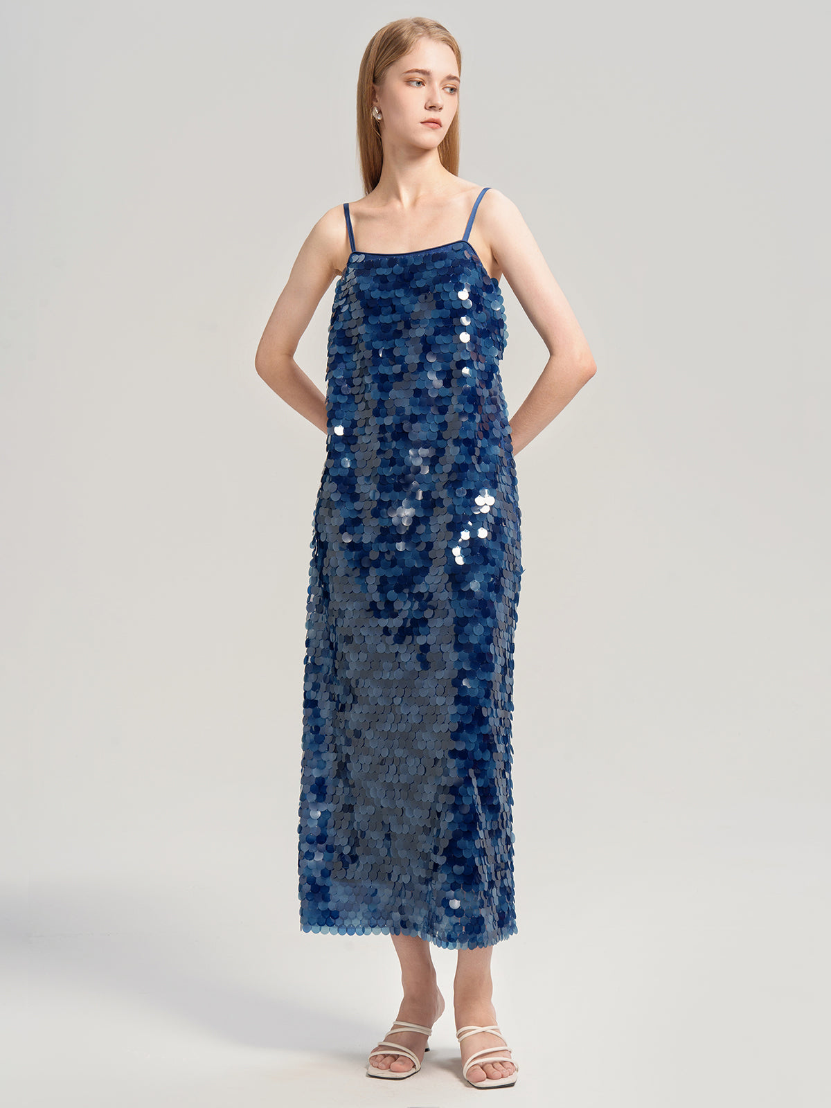 S·DEER casual strap sequin dress in blue, perfect for daily wear
