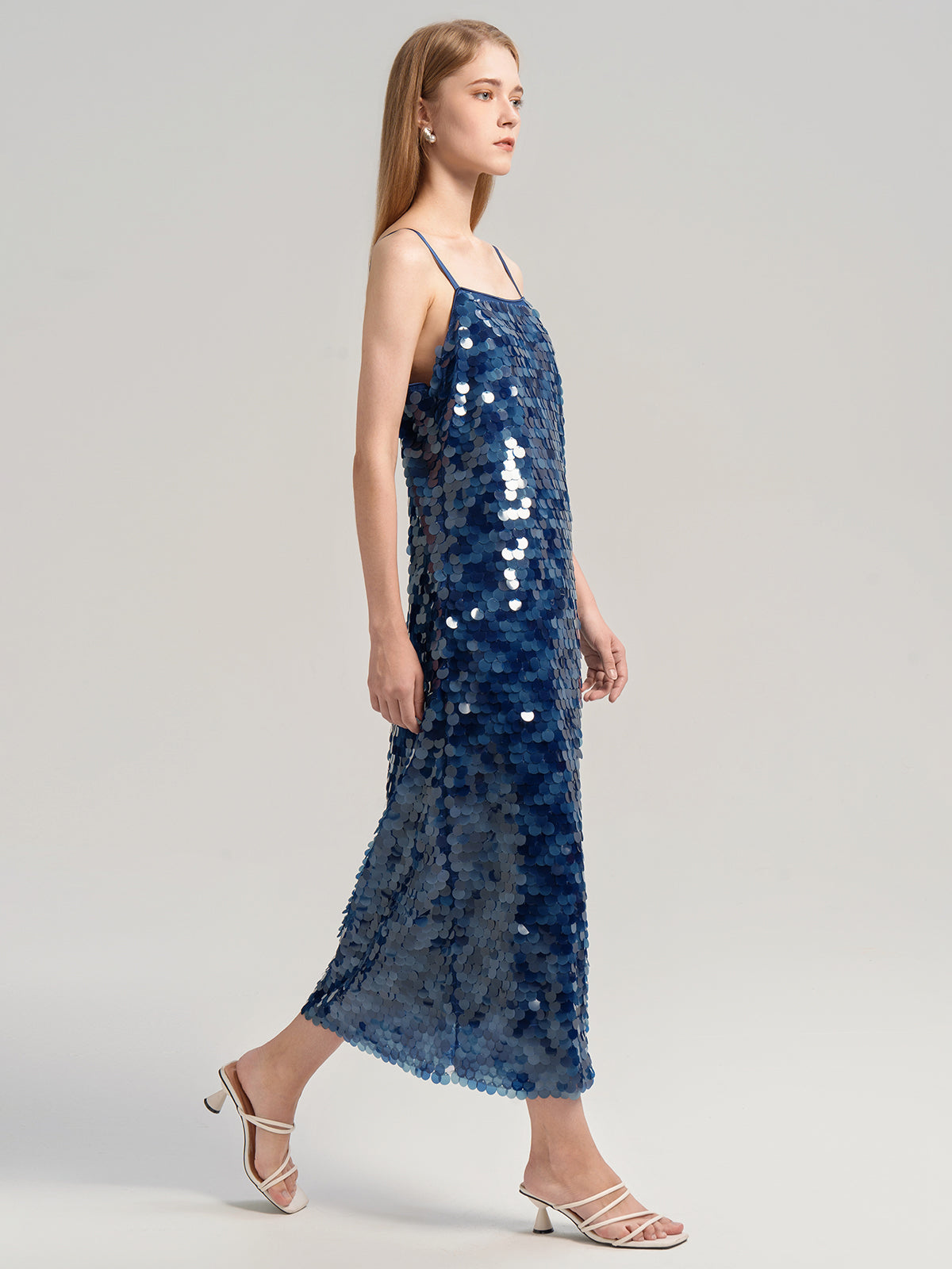 S·DEER casual strap midi sequin dress in blue, perfect for daily wear