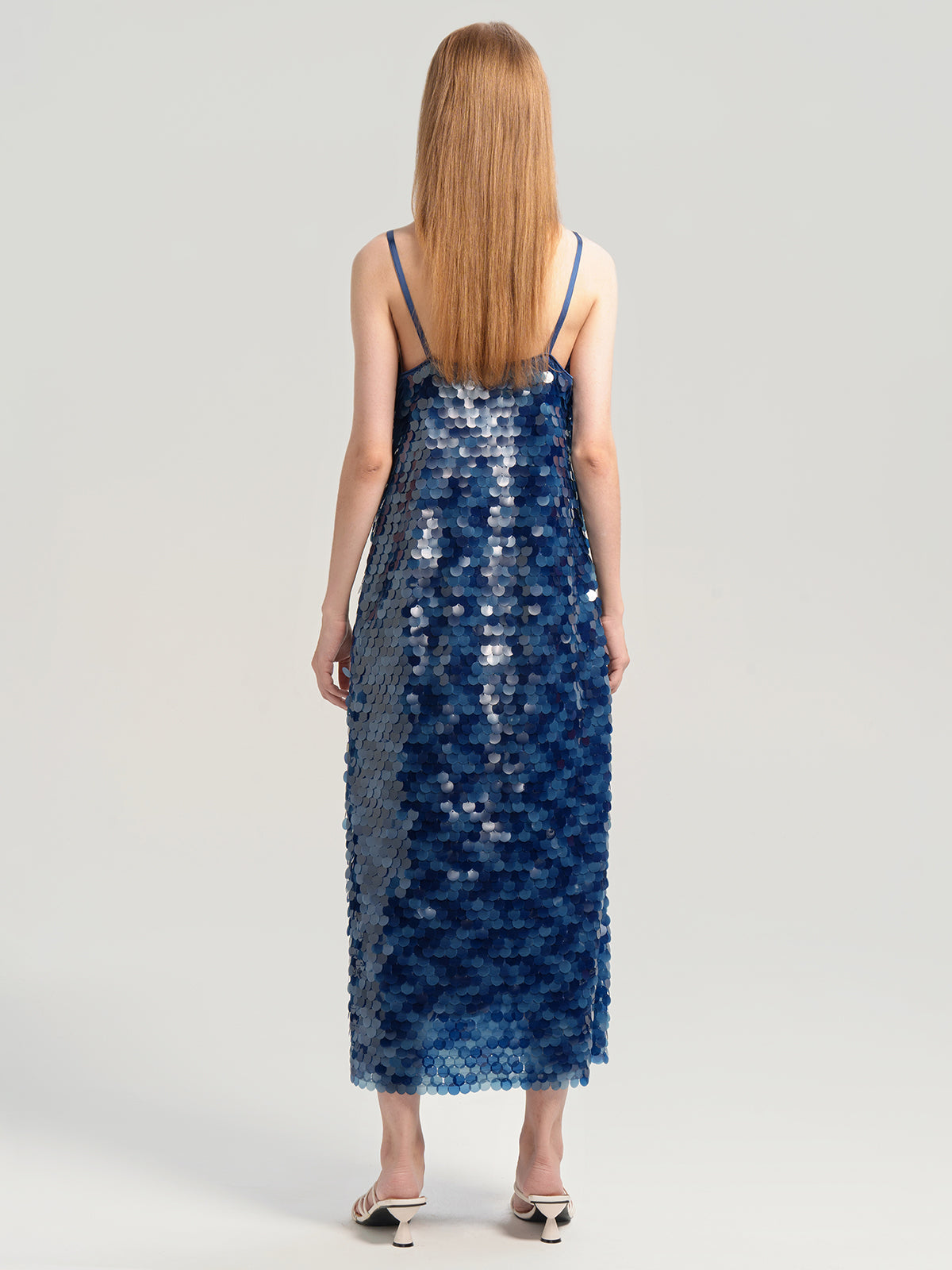 S·DEER blue casual strap midi sequin dress in blue
