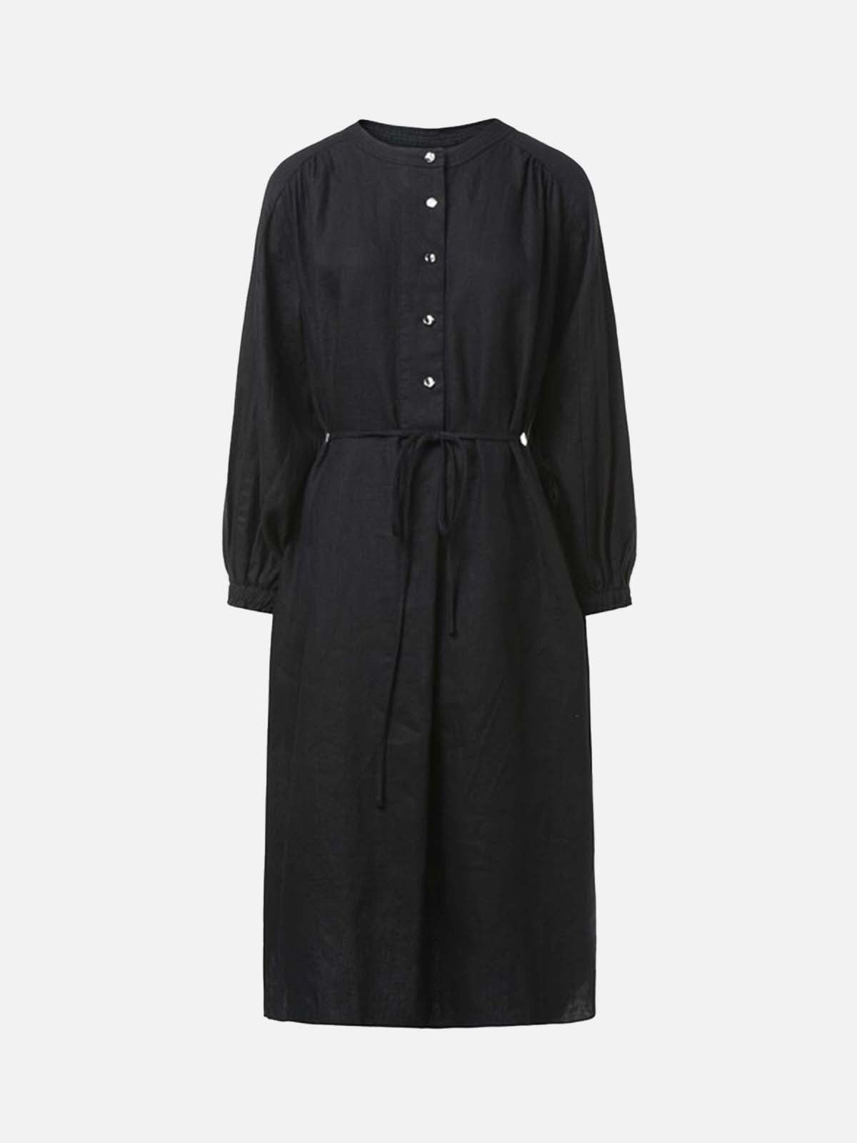 S·DEER button up linen midi dress with tie side design, elegant summer dress