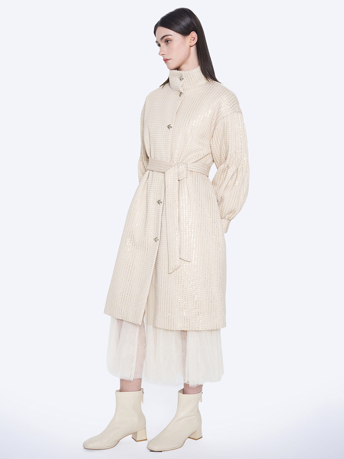 Checked Quilted Longline Down Coat