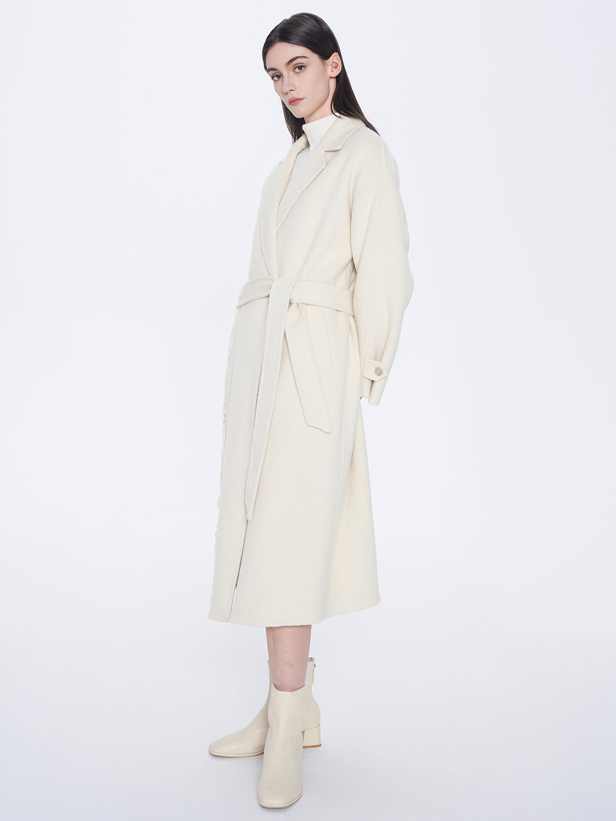 Embroidery Belt Wool Coat