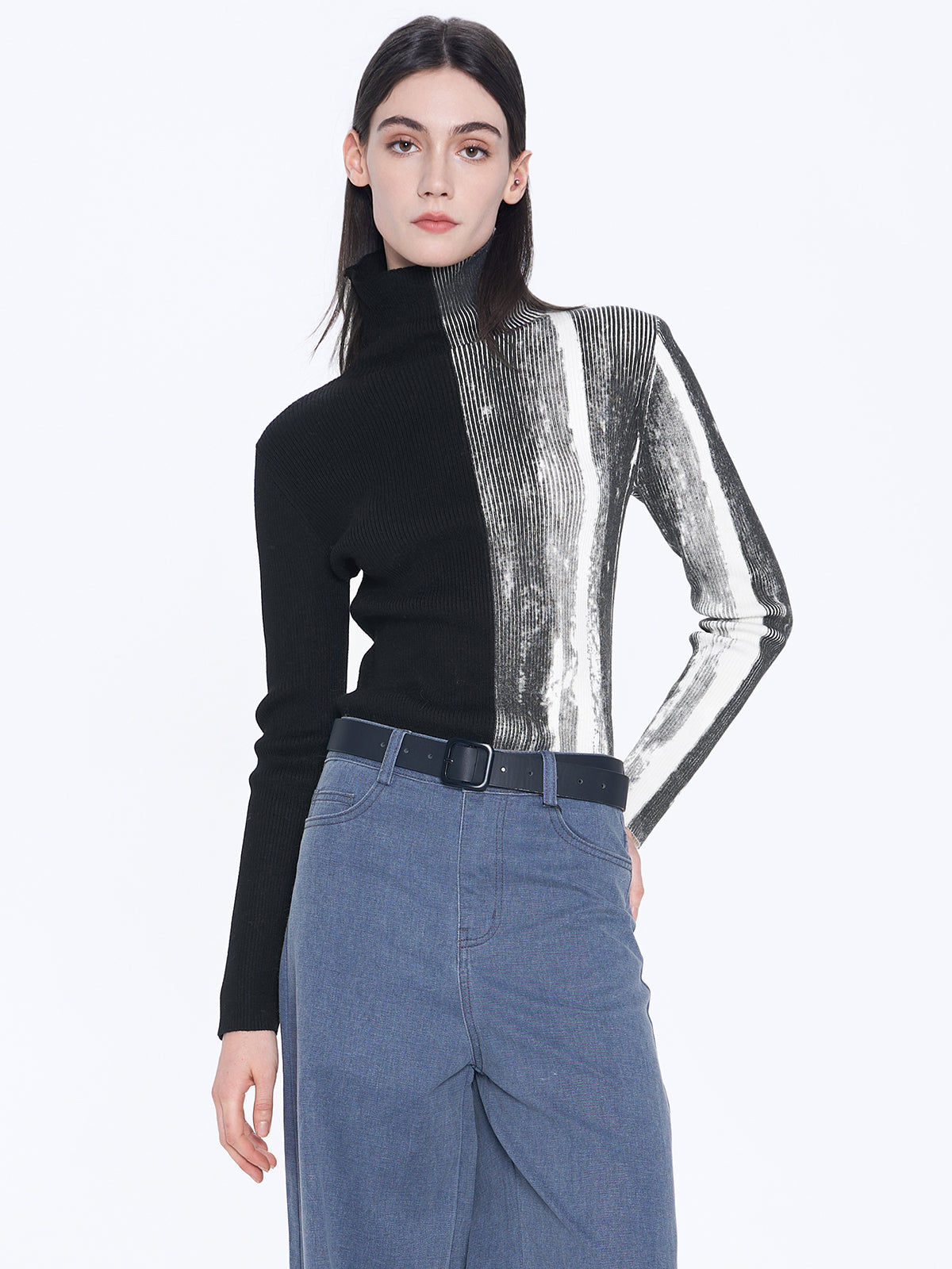 Colorblock Turtleneck Sweater
