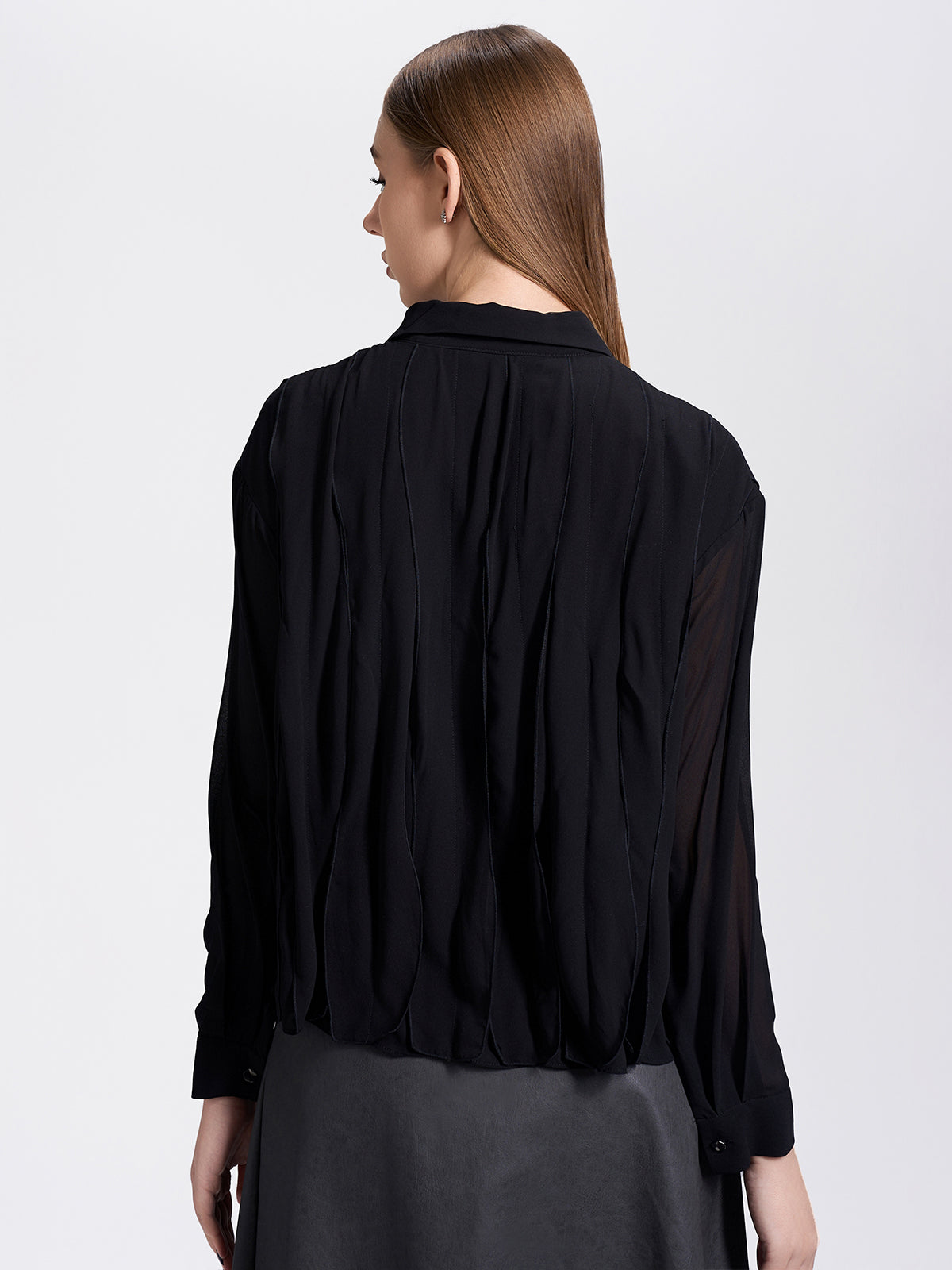 Lightweight chiffon pleated shirt with a flowy silhouette, ideal for a chic and polished look