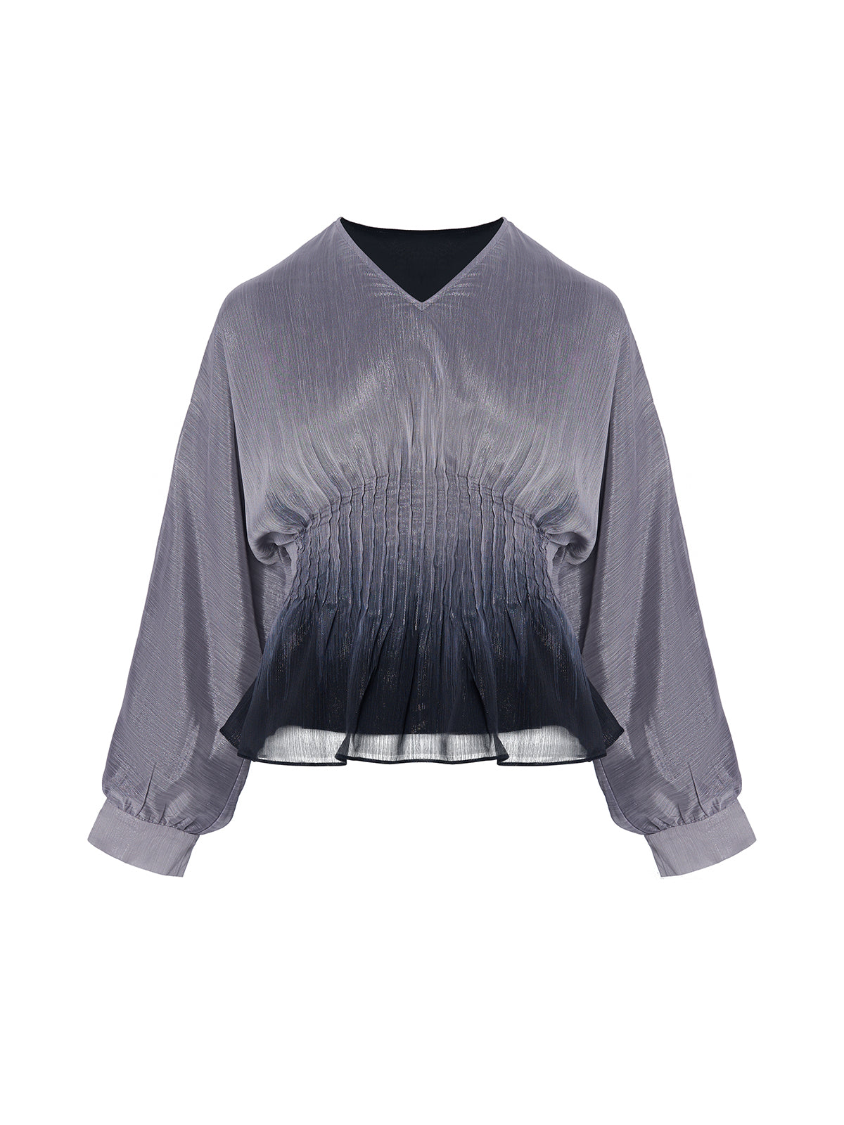 Elegant smocked waist top with a pleated effect and sheer ruffle detail, perfect for chic office wear or evening outfits