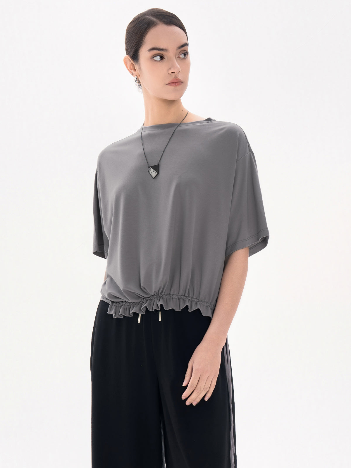 Boat Neck Drawstring T-Shirt