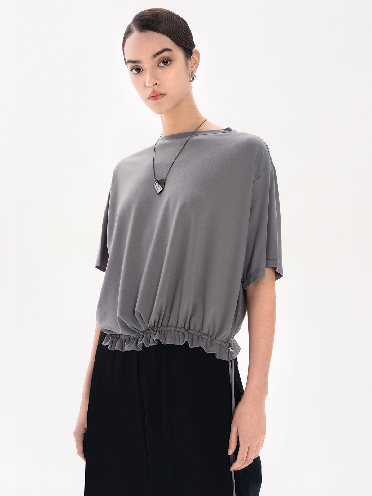 Boat Neck Drawstring T-Shirt