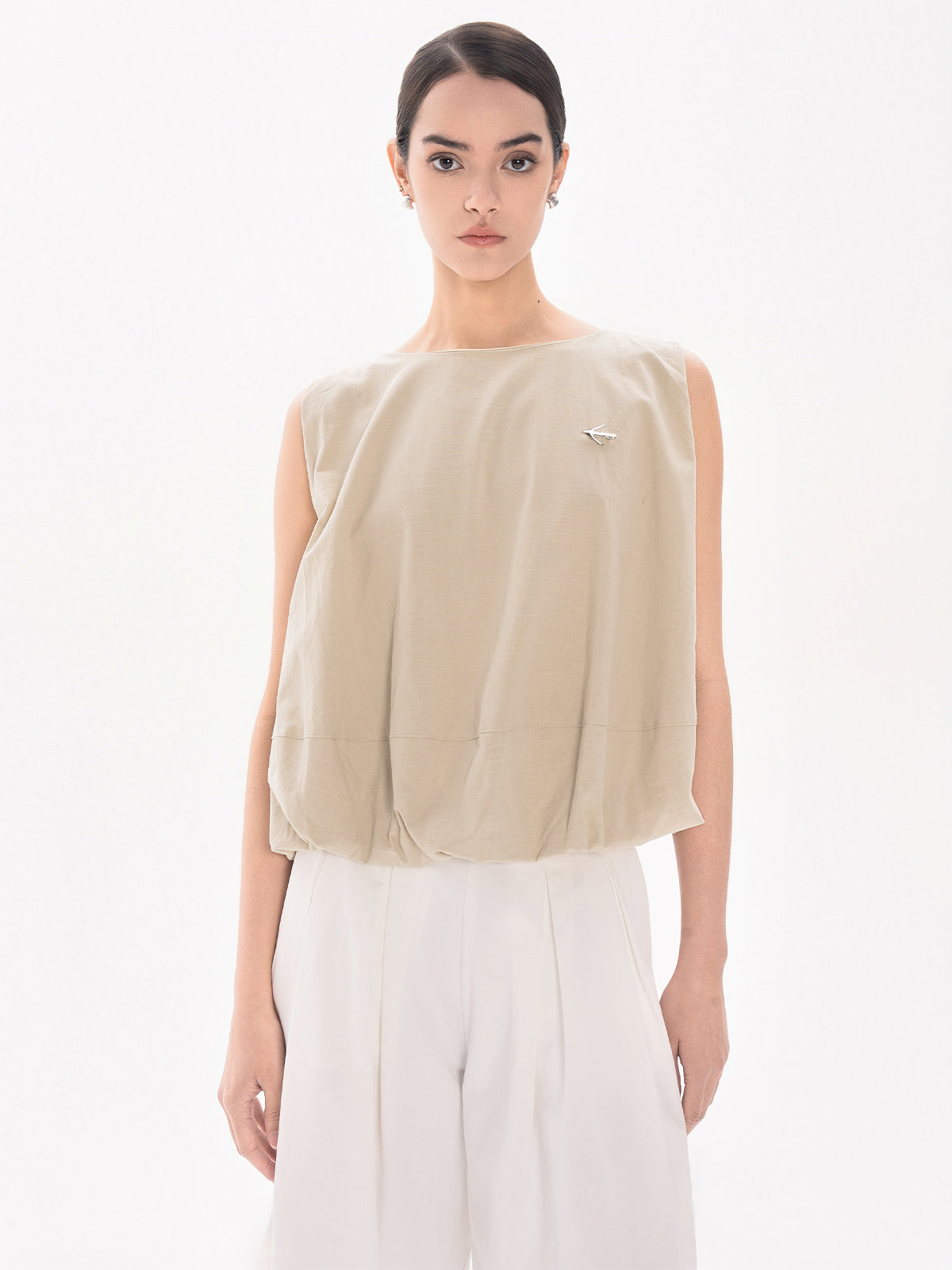 Brooch Bubble Hem Sleeveless Top