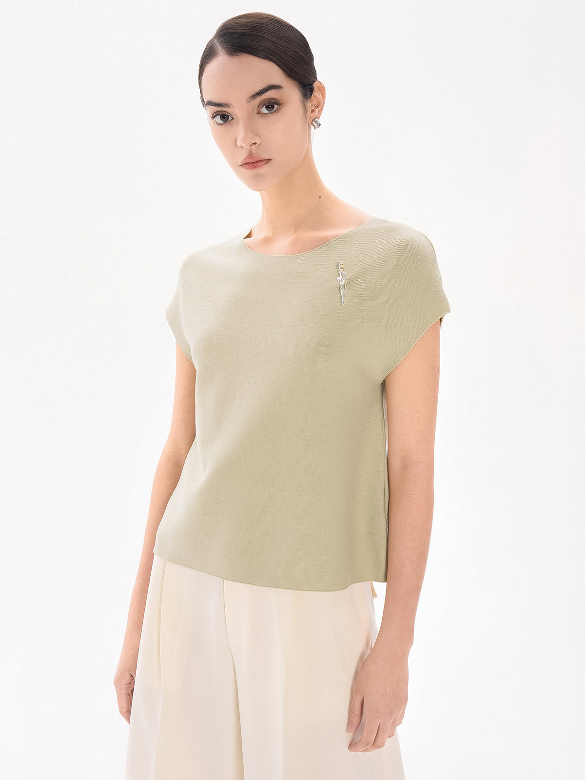 Brooch Dolman Sleeve Kint Top
