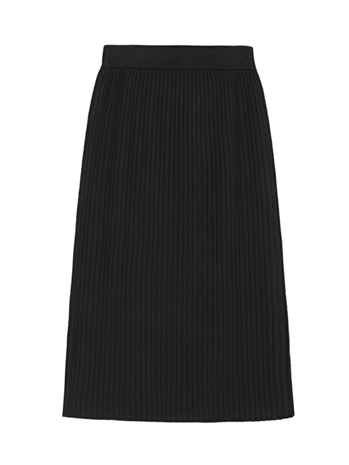 S·DEER solid striped skirt in black, casual and cozy
