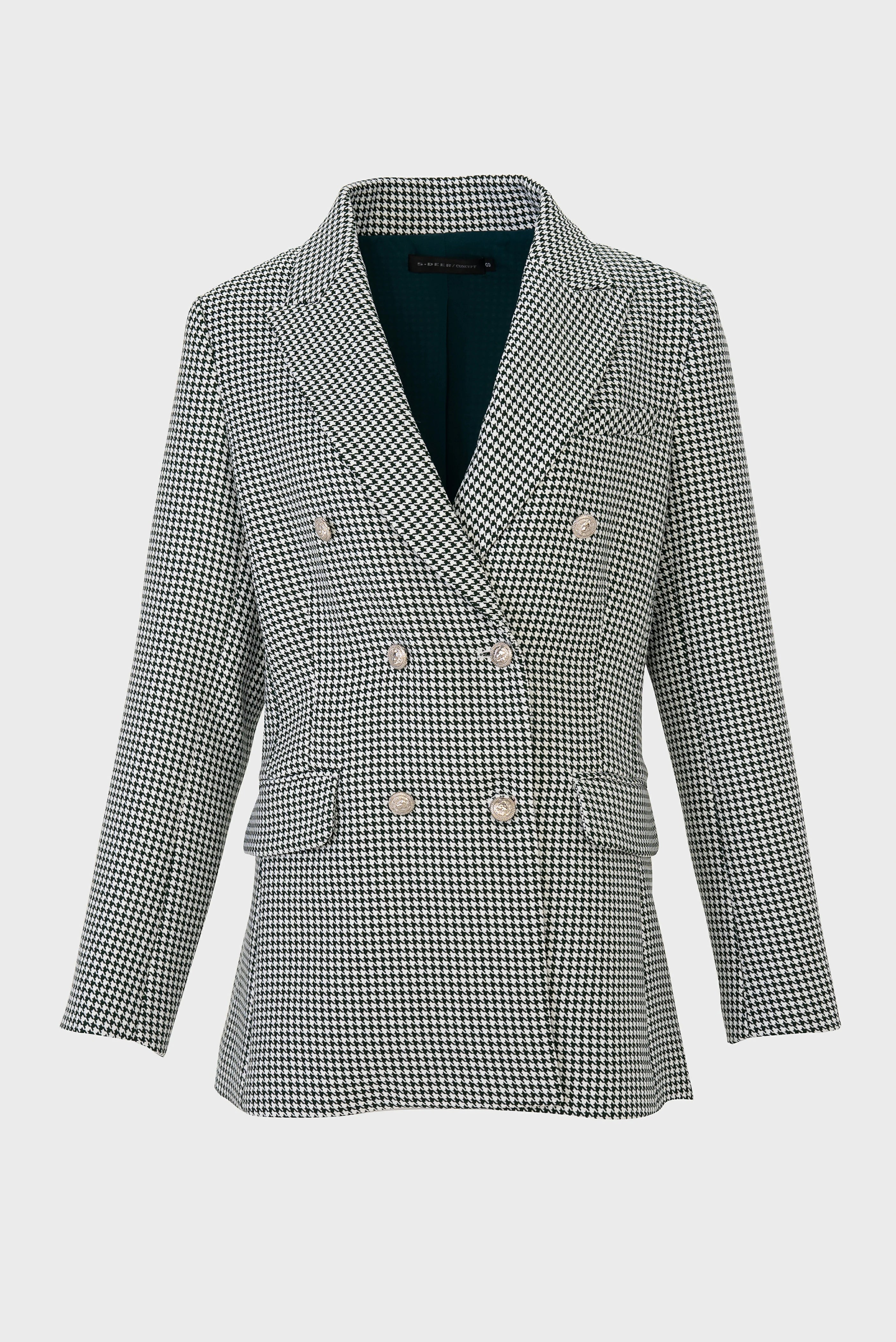 Classic Houndstooth Double-Breasted Blazer