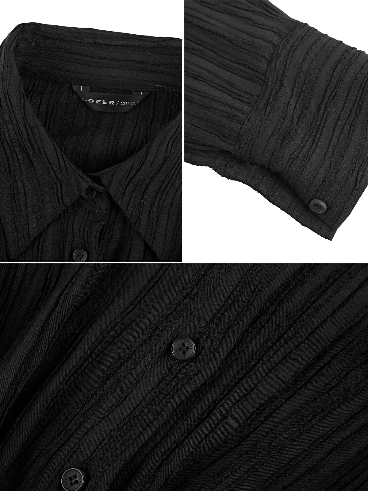 Striped pattern design adding layers and detailing to the black shirt