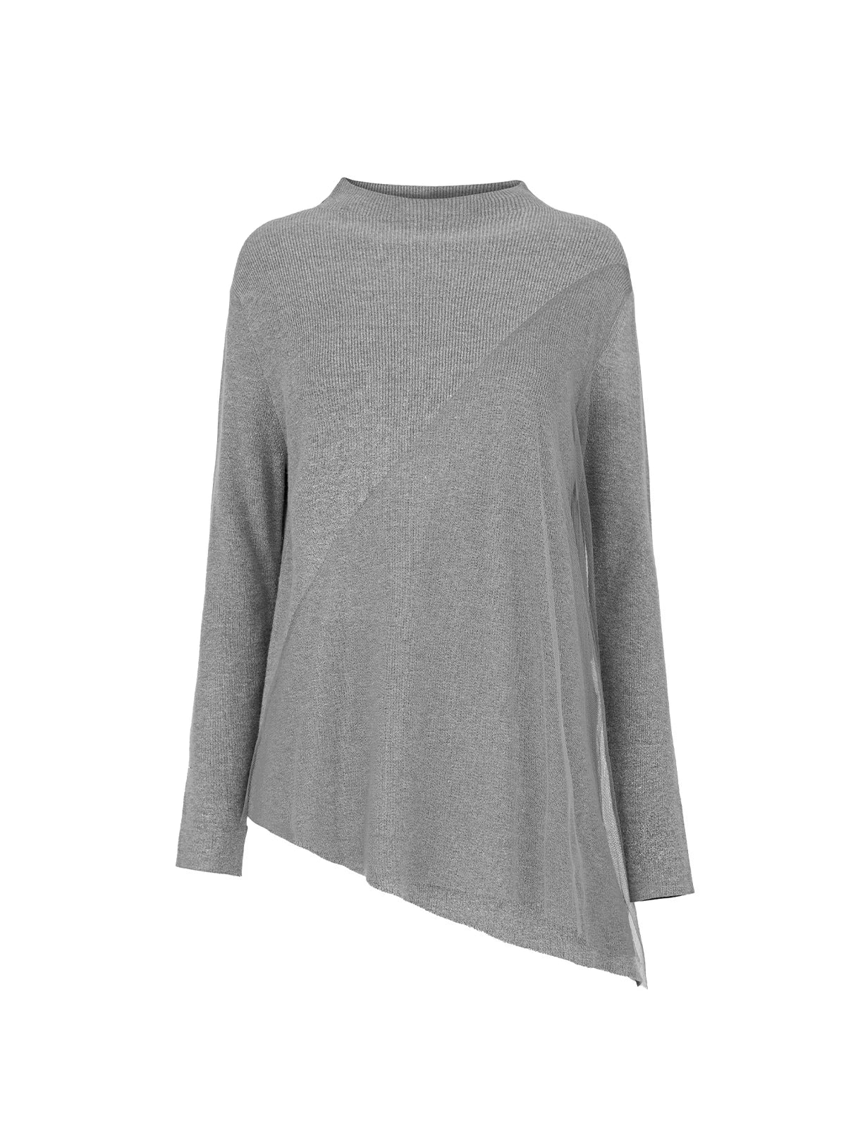 Comfort and fashion coexist – gray semi-turtleneck sweater with asymmetric hem