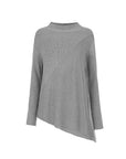 Comfort and fashion coexist – gray semi-turtleneck sweater with asymmetric hem
