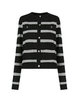 Ideal choice for a fashionable and comfortable wardrobe with the round-neck striped cardigan.
