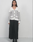 Wardrobe Staple: Make this V-neck striped knit cardigan a staple in your wardrobe for all occasions.