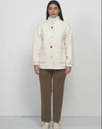Classic Beige Fleece Jacket: Stand-up Collar and Slim Silhouette