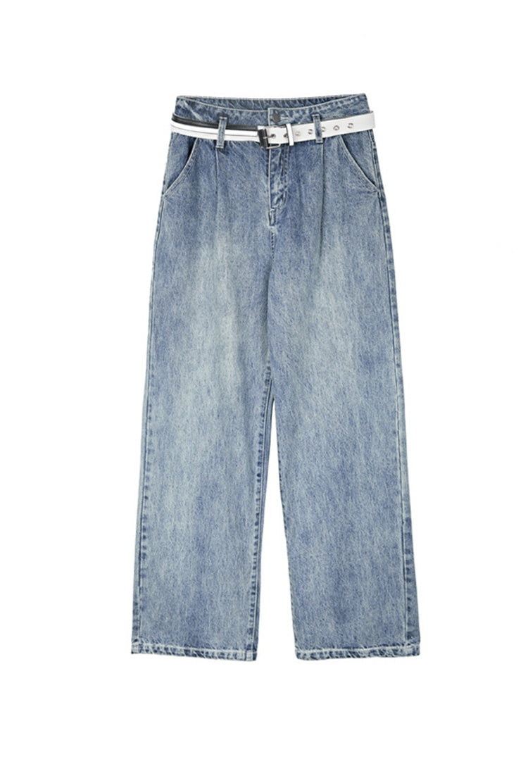 Fashion belt contrast color insert pocket distressed jeans - S·DEER