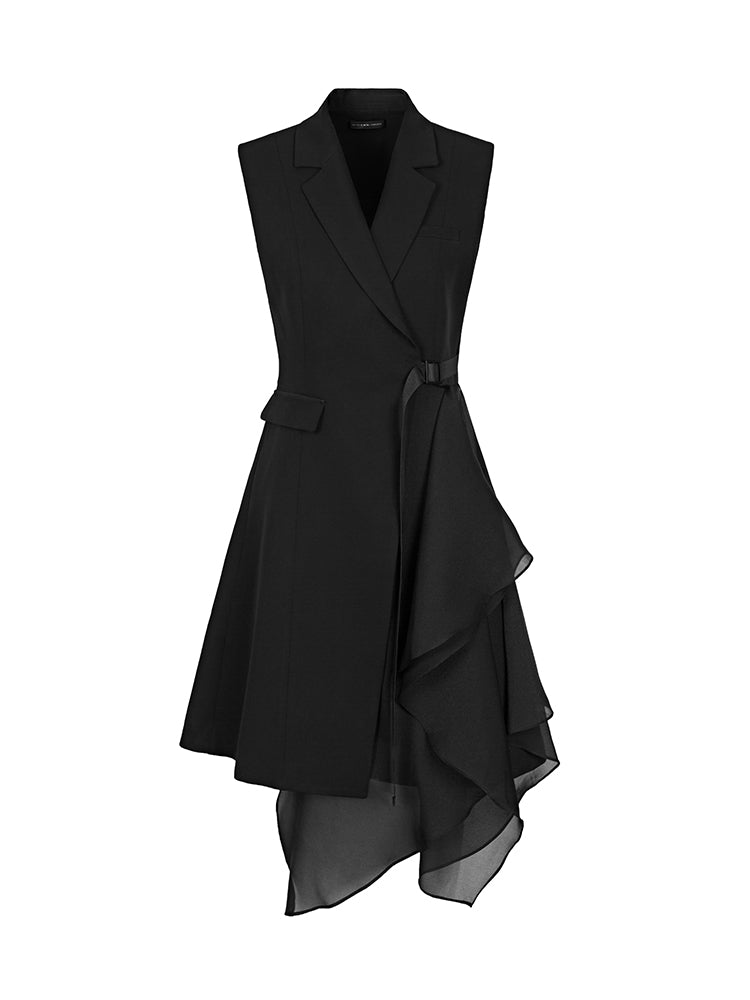 S·DEER Long Waistcoat with Mesh Stitching with Suit Collar - S·DEER
