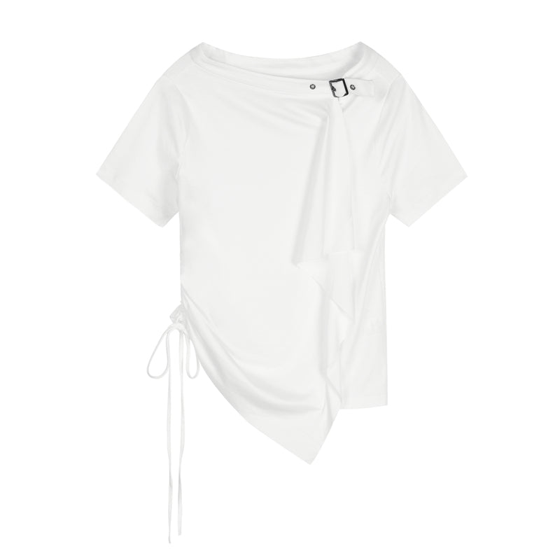 SDEER Casual round neck tie irregular short-sleeved T-shirt - S·DEER