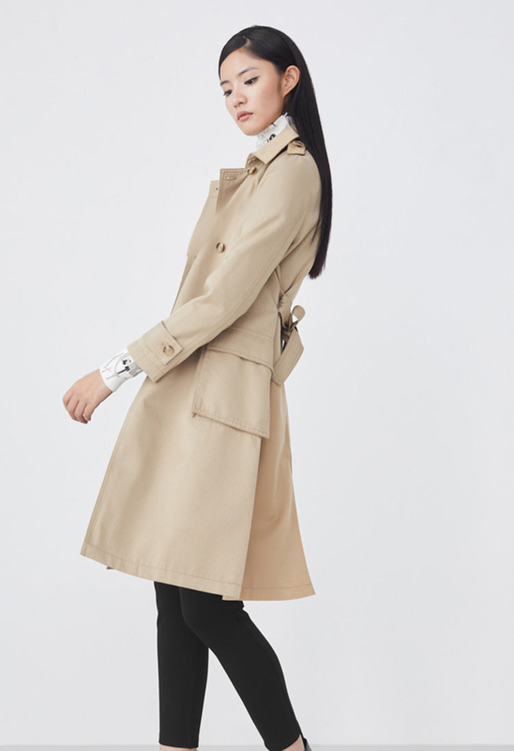 SDEER Lapel Double-breasted Waist Long Trench Coat - S·DEER