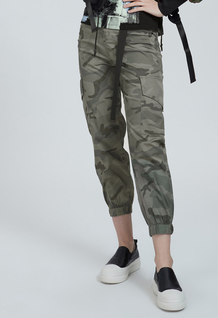 Personalized camouflage waist pocket pocket tooling cropped trousers - S·DEER