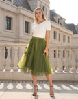 Flowy Elastic Waist Tulle Midi Skirt