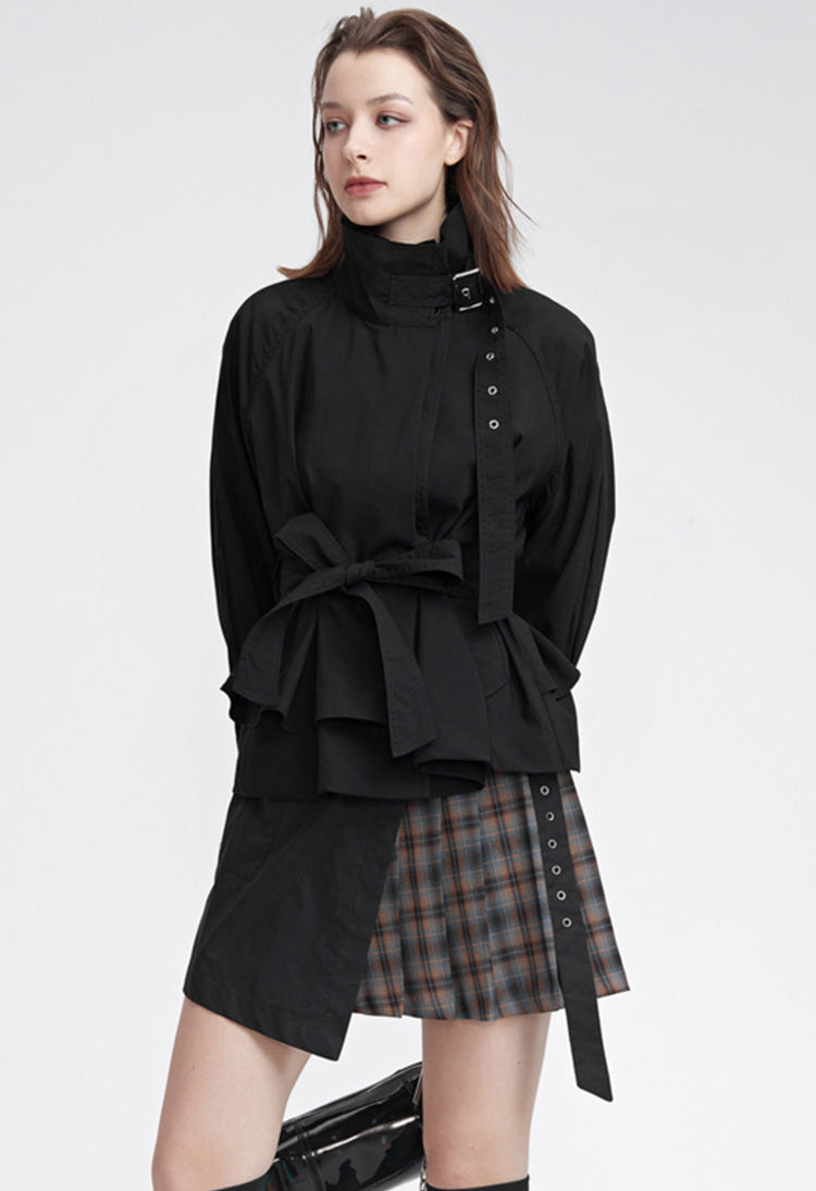 S.DEERWomen&#39;s fashion stand collar waist stitching irregular short coat S22182218 - S·DEER