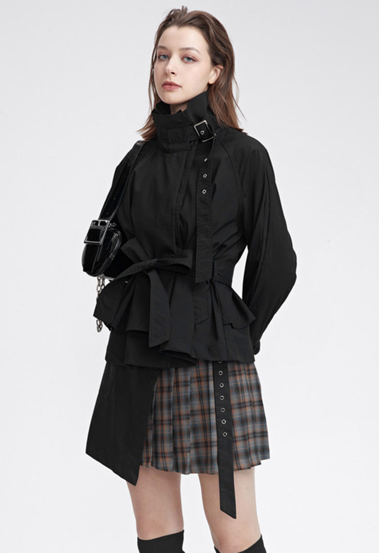S.DEERWomen&#39;s fashion stand collar waist stitching irregular short coat S22182218 - S·DEER