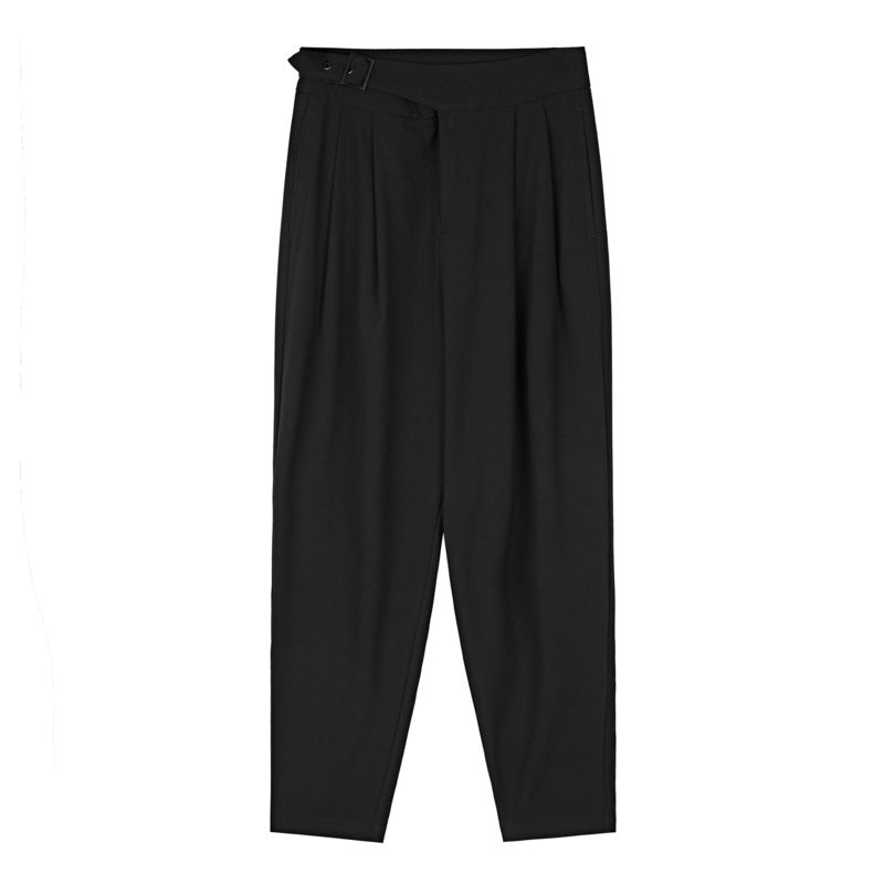 SDEER Stitching pleated slot pocket black commuter cropped trousers - S·DEER