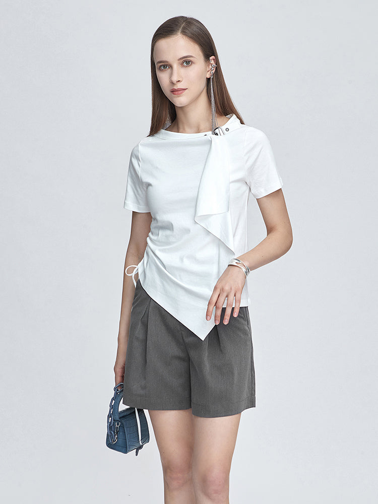 SDEER Casual round neck tie irregular short-sleeved T-shirt - S·DEER