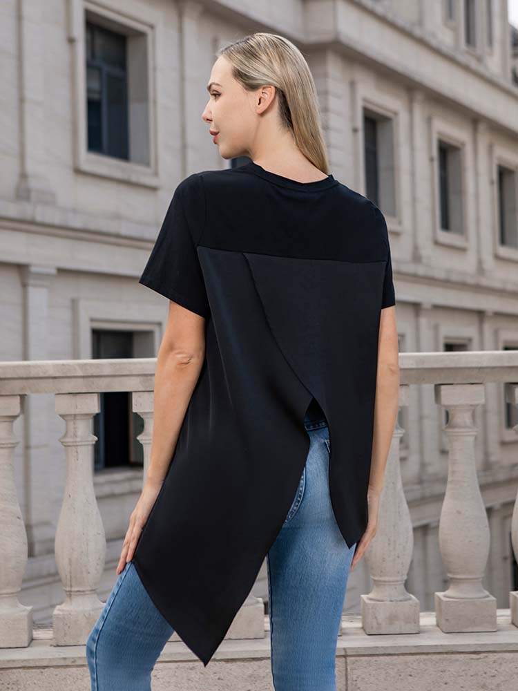 PU Strap Irregular Split Hem T-Shirt