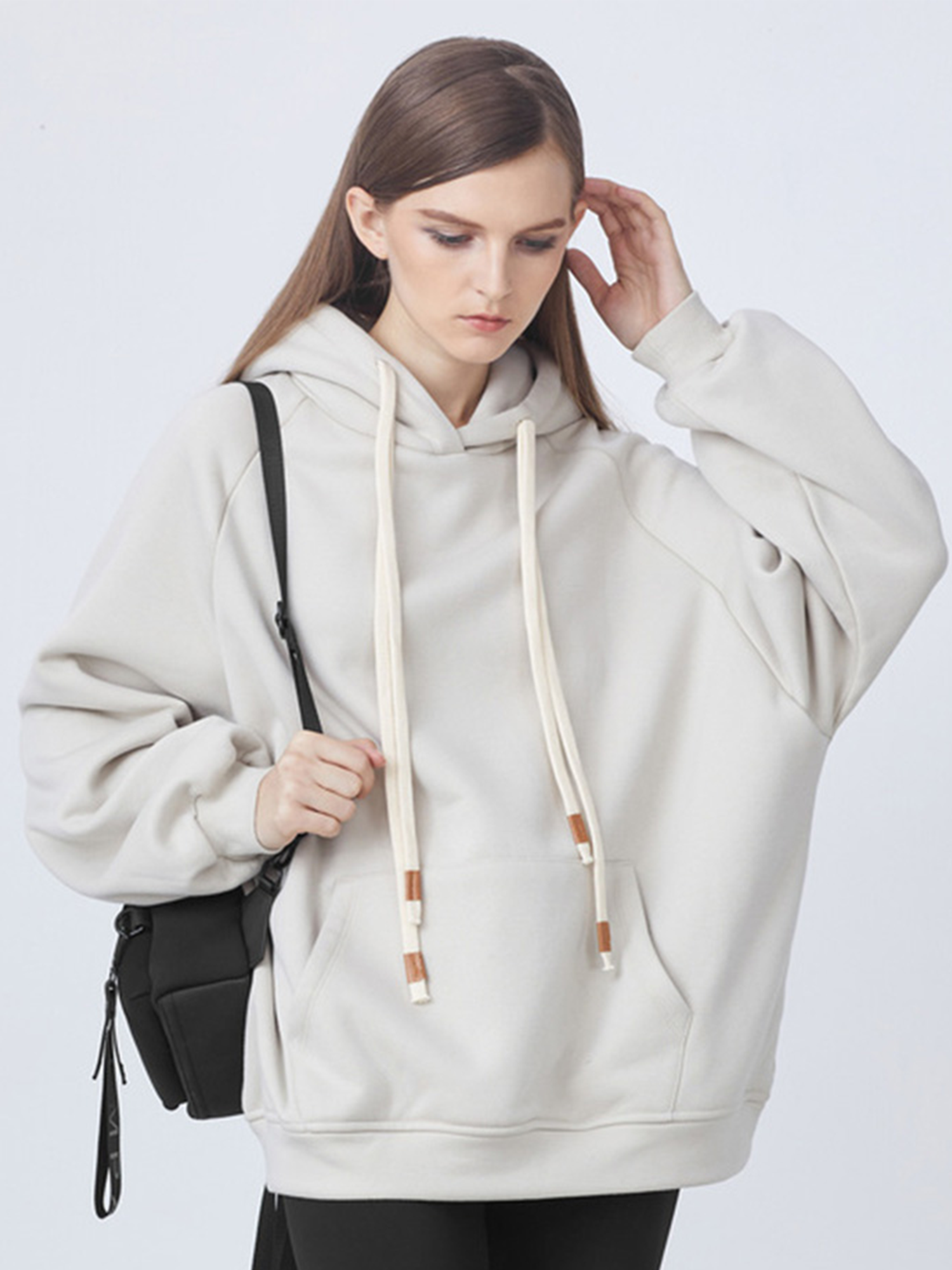 Drawstring Plush Lining Loose Hoodie