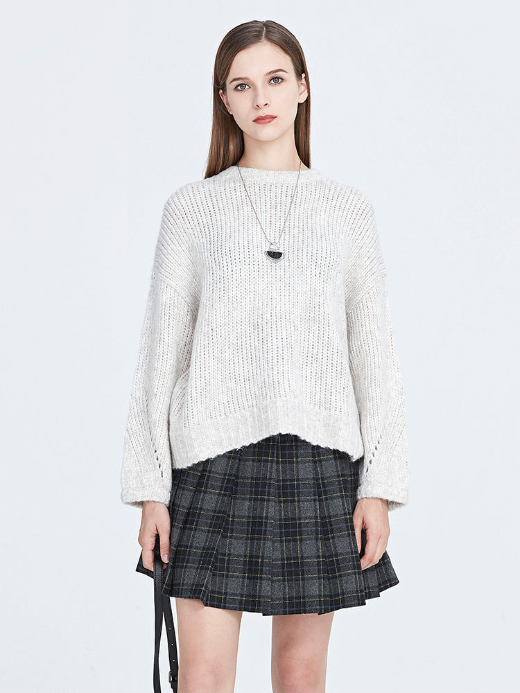 S·DEER  women&#39;s preppy style contrast color plaid wool pleated skirt - S·DEER