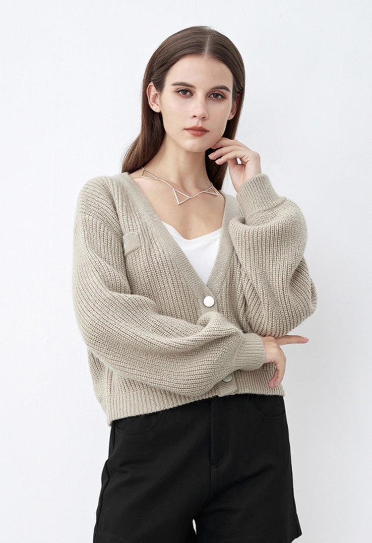 SDEER V-neck Fake Pocket Short Cardigan Sweater - S·DEER