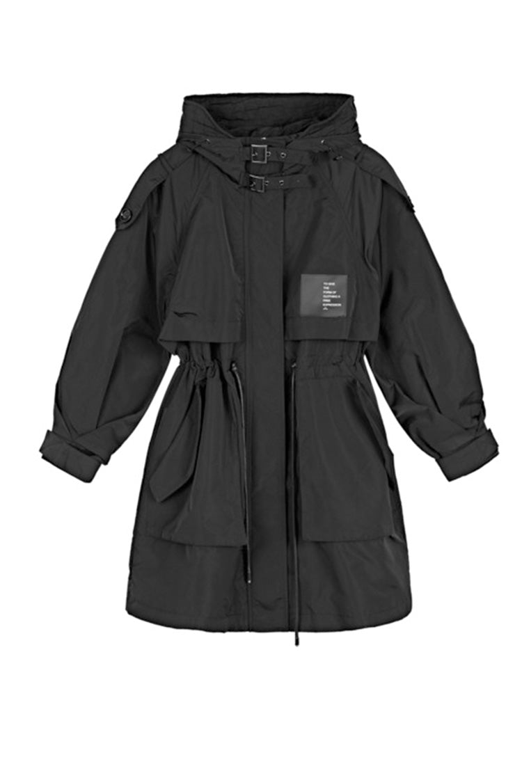 S.DEERHigh-neck hooded letter offset printing waist long trench coat S21381702 - S·DEER