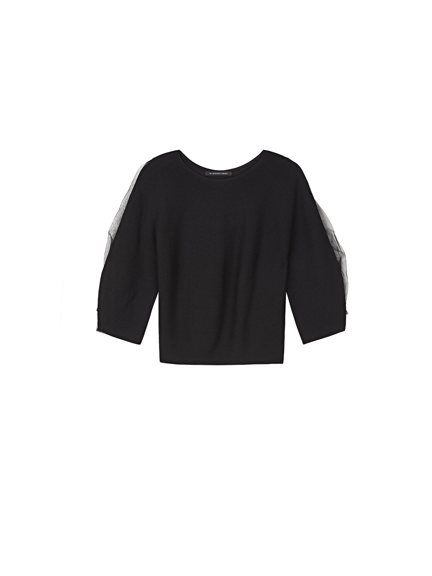 Mesh 3/4 Sleeve Black Sweater Cardigan