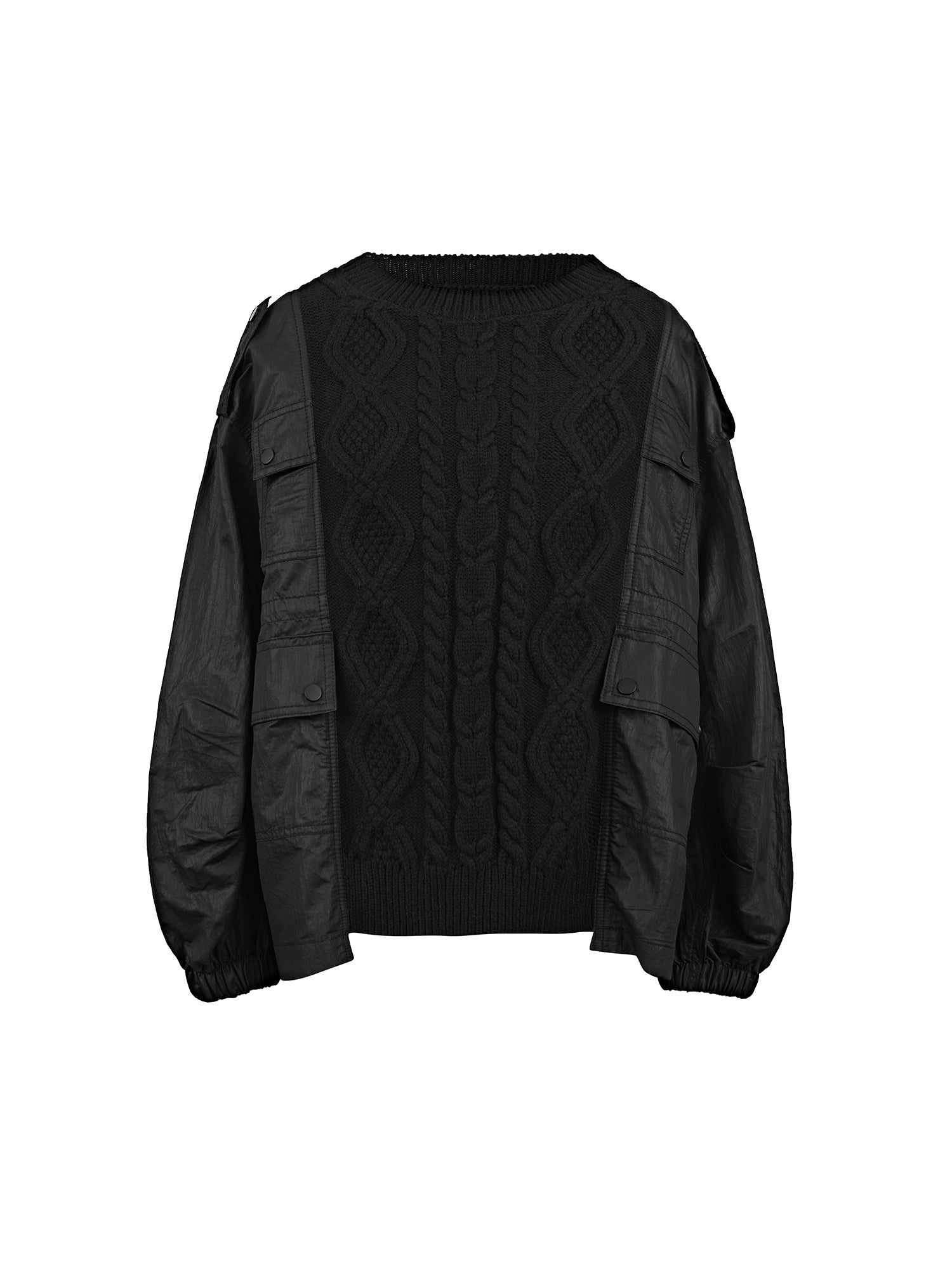 Ribbed Crochet-Panel Oversized Jacket