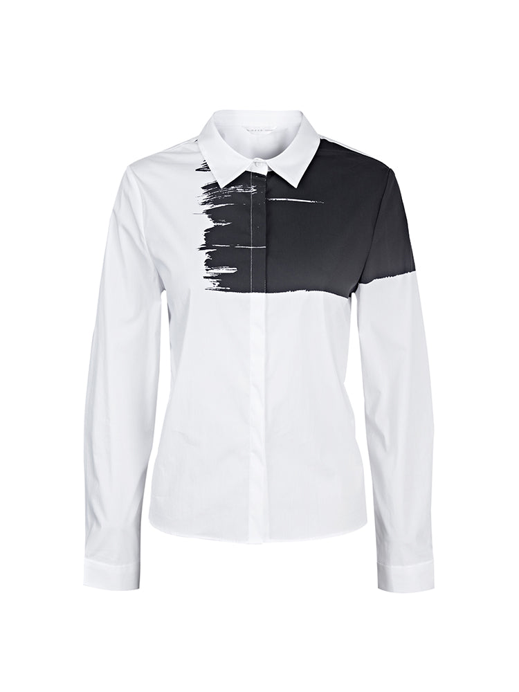 S.DEER  Contrast Smudge Basic Long Sleeve Shirt - S·DEER