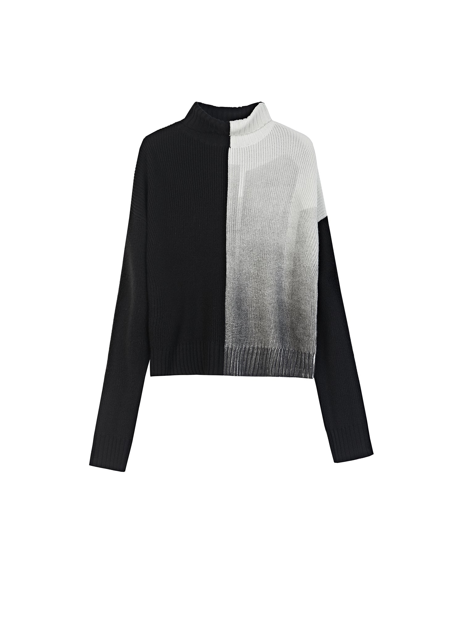 Contrasting Panel High Neck Ribbed Sweater