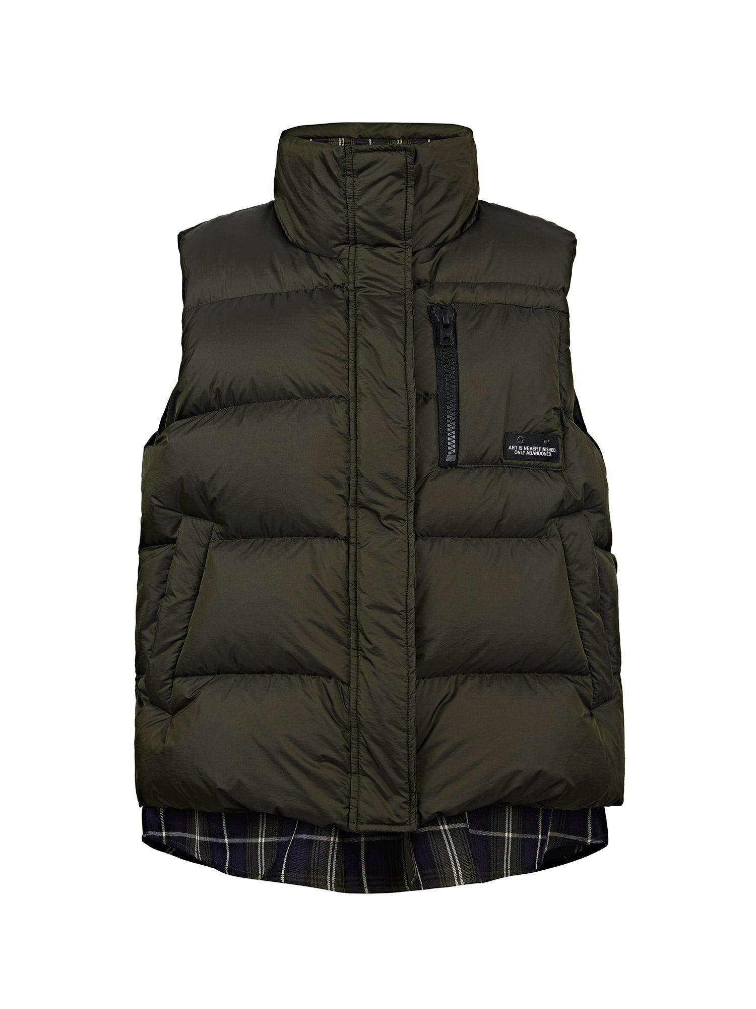 Turtleneck Plaid Shirt Fake Two-Piece Down Vest